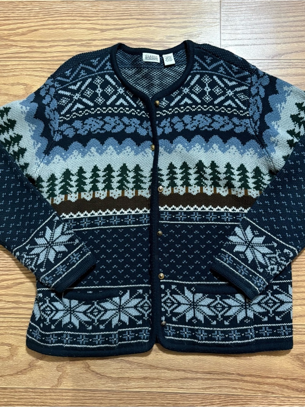 Vintage Classic Elements Knit Forest Cardigan Sweater Large Grannycore